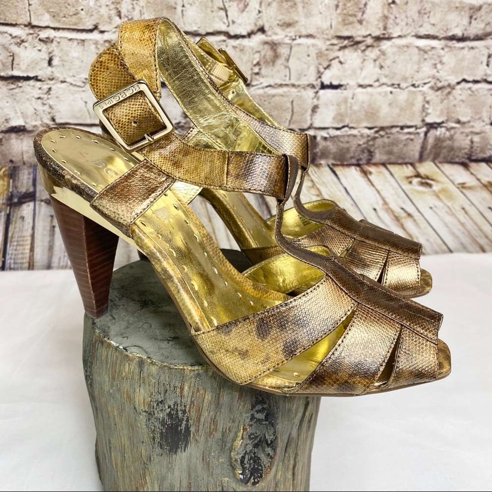 BCBGIRLS ANIMAL STRAP HEEL SANDAL BRONZE
